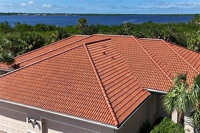 Finished terracotta tile roof near waterfront
